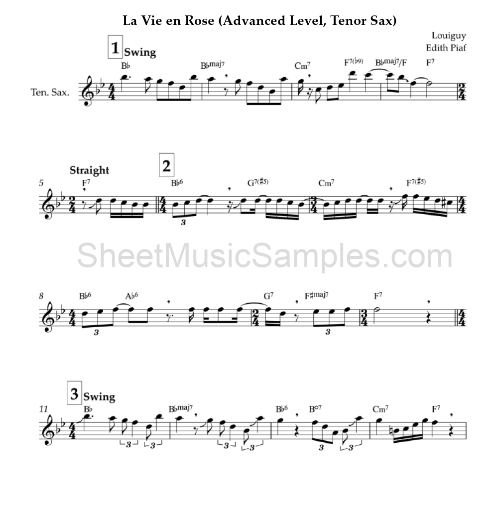 La Vie en Rose (Advanced Level, Tenor Sax)