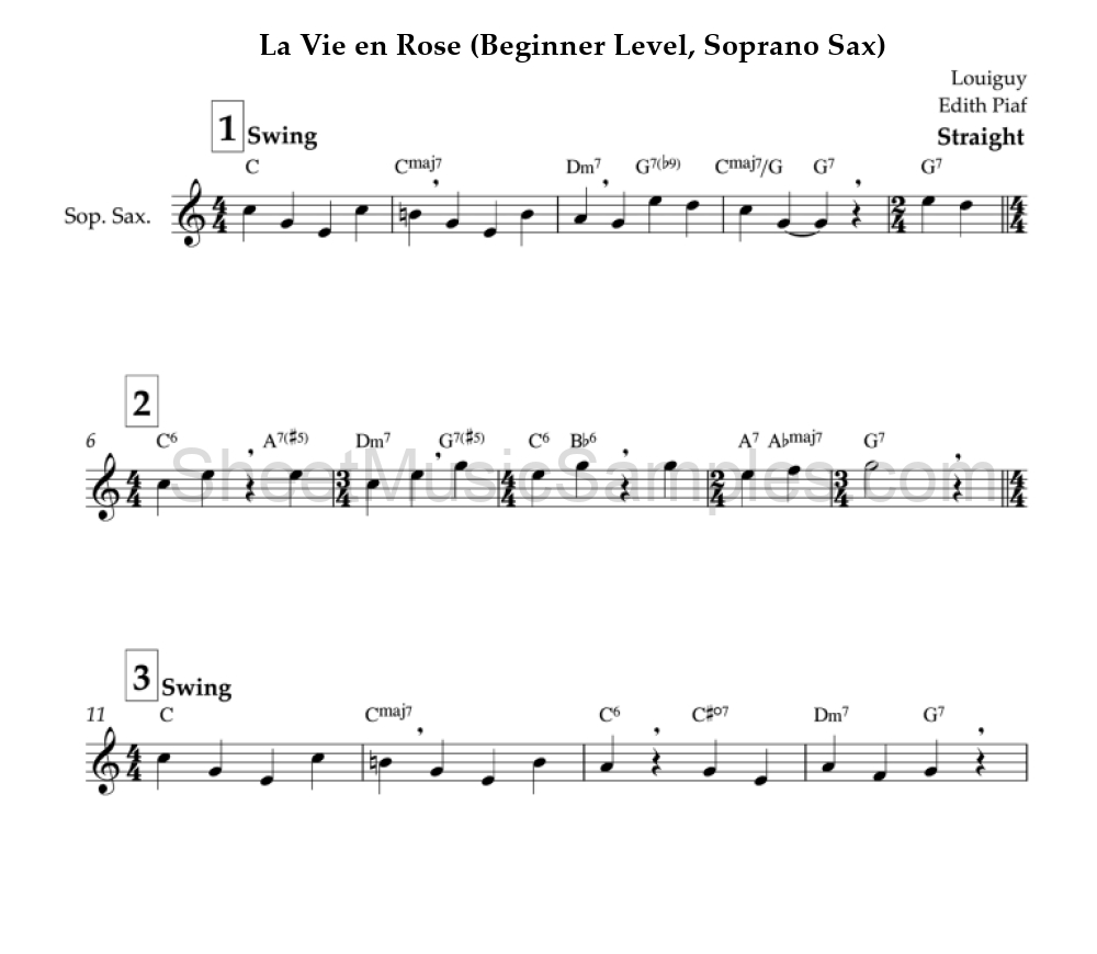 La Vie en Rose (Beginner Level, Soprano Sax)