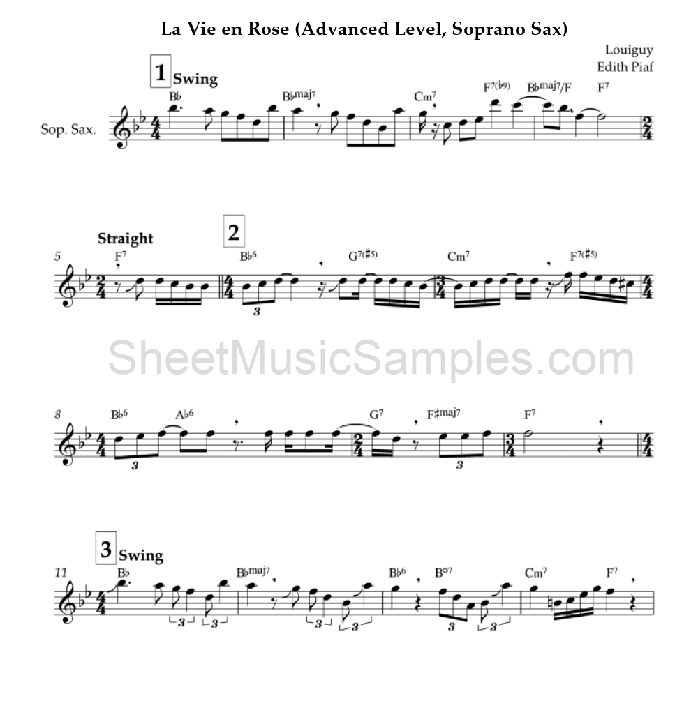 La Vie en Rose (Advanced Level, Soprano Sax)