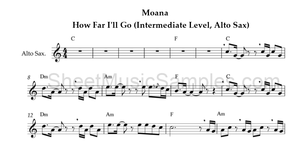 Moana - How Far I'll Go (Intermediate Level, Alto Sax)