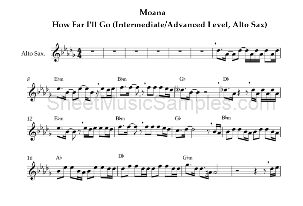 Moana - How Far I'll Go (Intermediate/Advanced Level, Alto Sax)