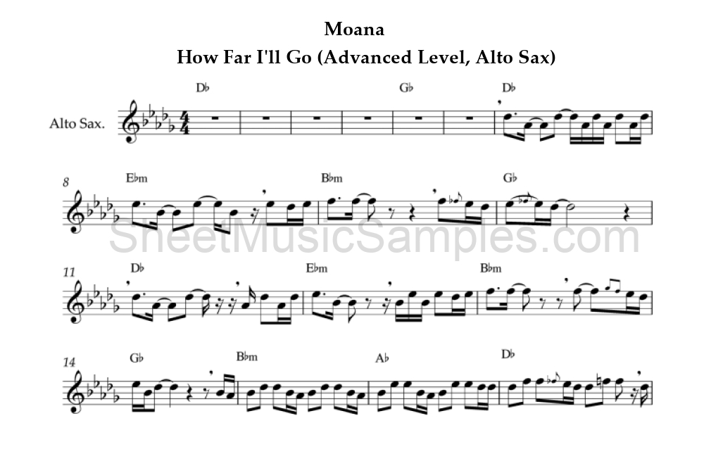 Moana - How Far I'll Go (Advanced Level, Alto Sax)