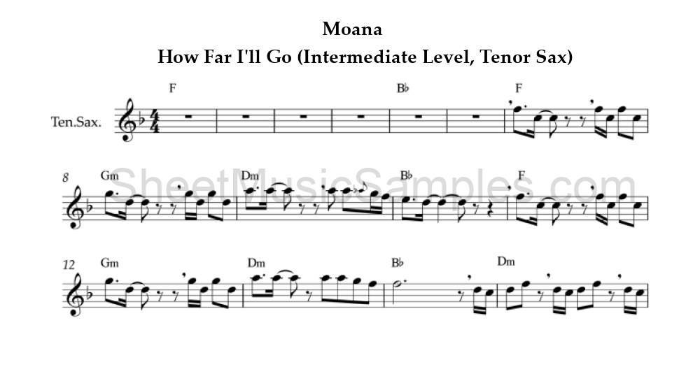 Moana - How Far I'll Go (Intermediate Level, Tenor Sax)