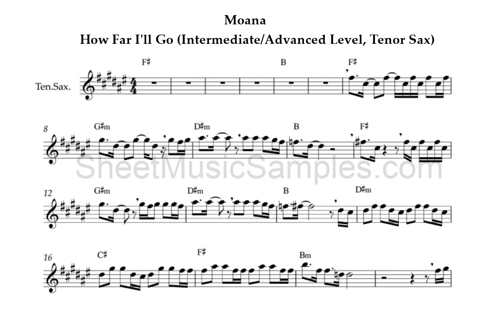 Moana - How Far I'll Go (Intermediate/Advanced Level, Tenor Sax)