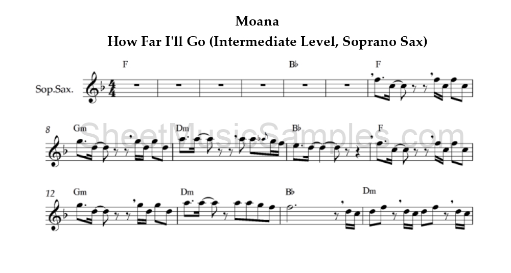 Moana - How Far I'll Go (Intermediate Level, Soprano Sax)