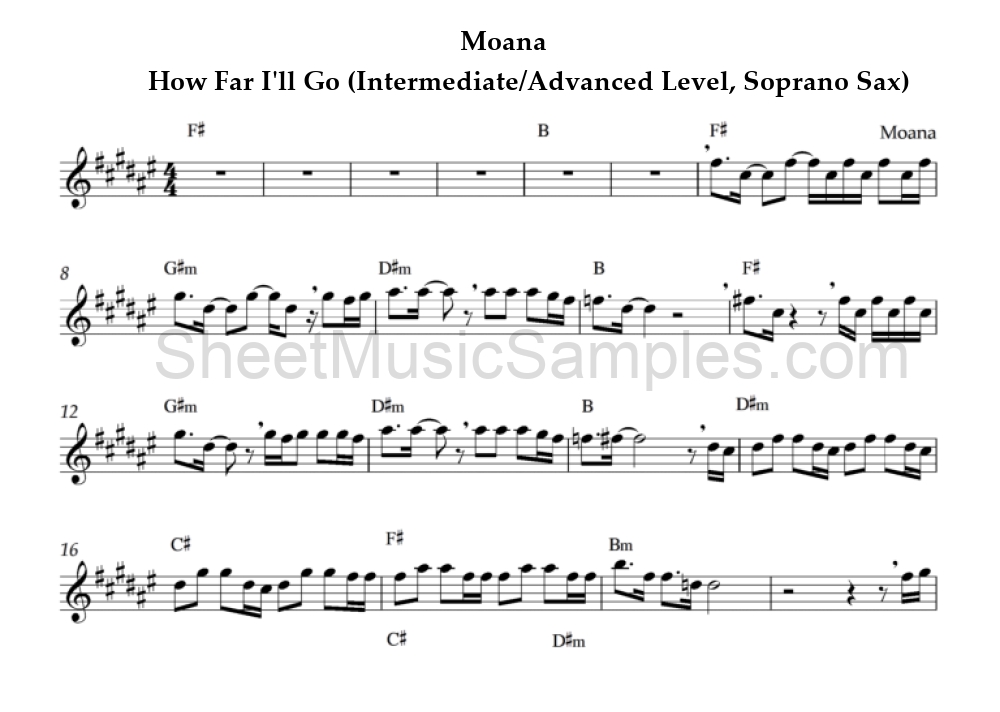 Moana - How Far I'll Go (Intermediate/Advanced Level, Soprano Sax)