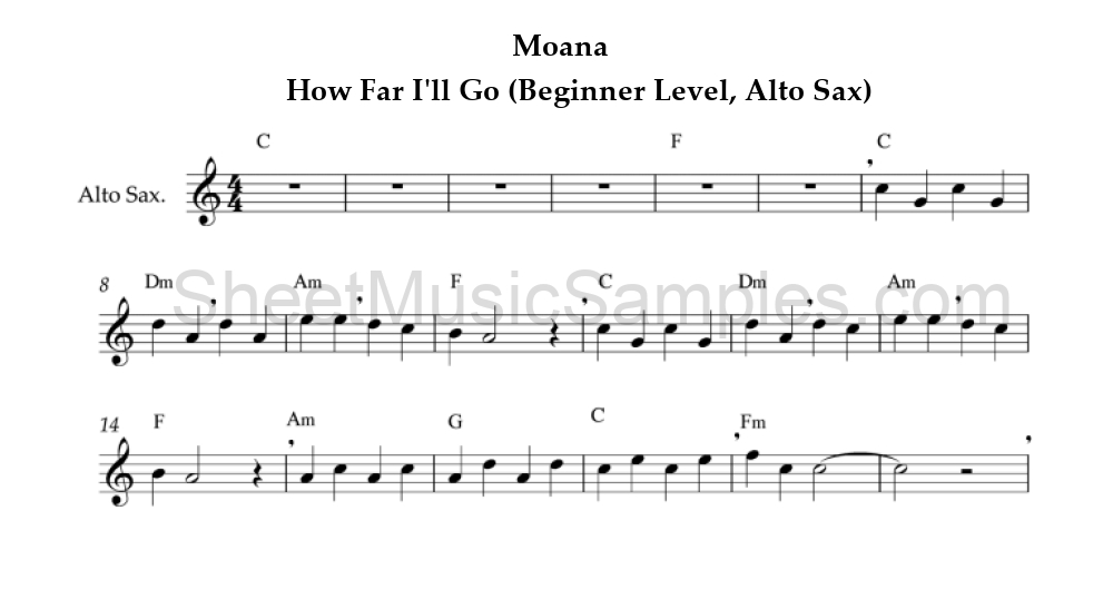 Moana - How Far I'll Go (Beginner Level, Alto Sax)