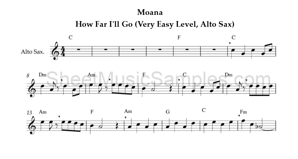 Moana - How Far I'll Go (Very Easy Level, Alto Sax)