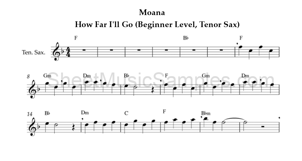 Moana - How Far I'll Go (Beginner Level, Tenor Sax)