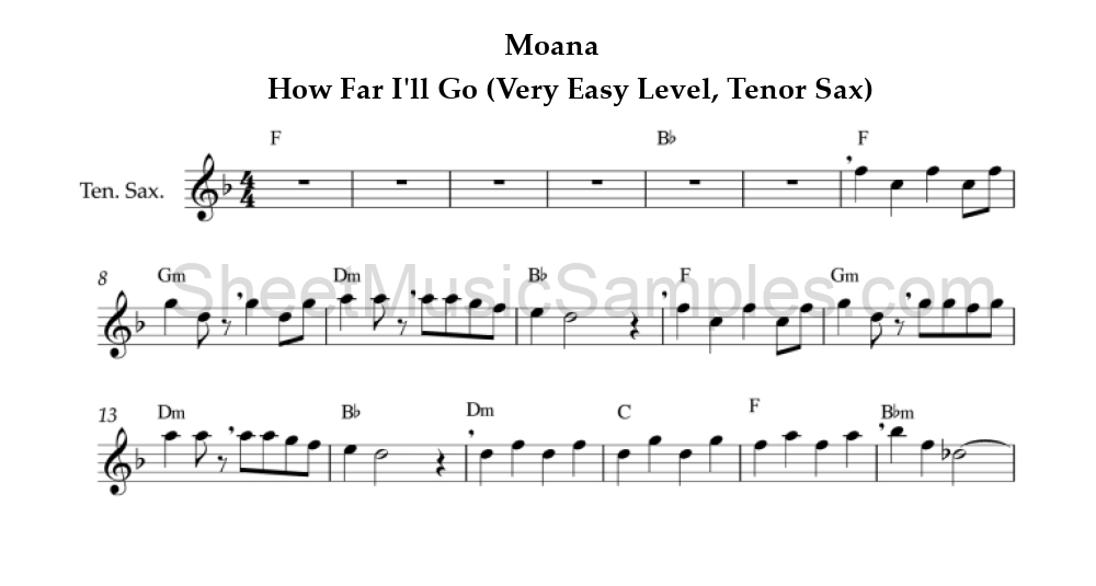 Moana - How Far I'll Go (Very Easy Level, Tenor Sax)