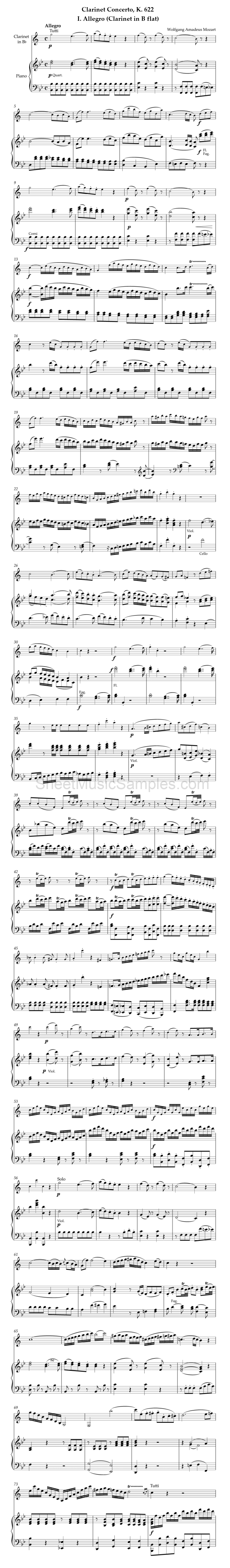 Clarinet Concerto, K. 622 - I. Allegro (Clarinet in B flat)