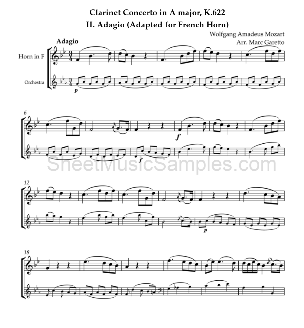 Clarinet Concerto in A major, K.622 - II. Adagio (Adapted for French Horn)