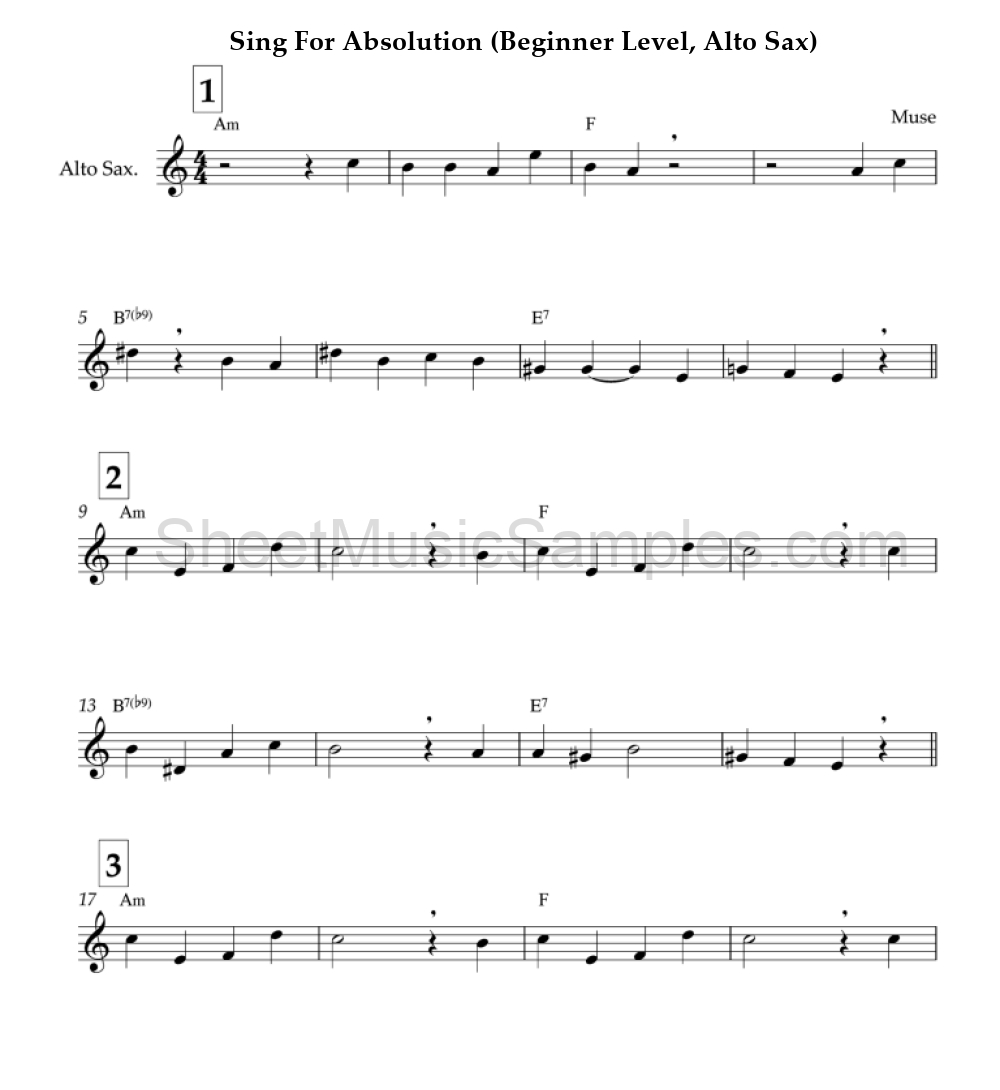 Sing For Absolution (Beginner Level, Alto Sax)