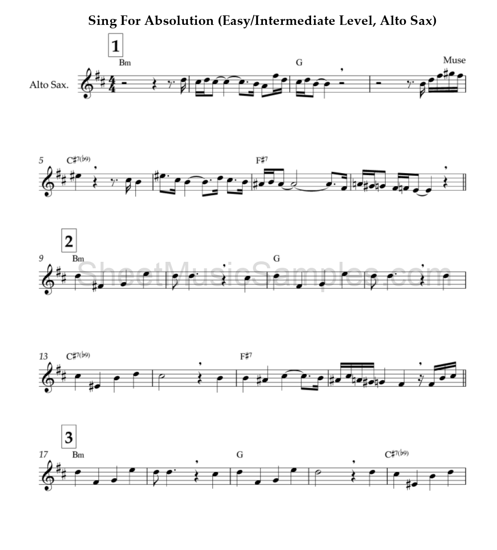 Sing For Absolution (Easy/Intermediate Level, Alto Sax)