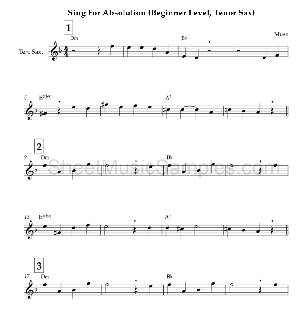 Sing For Absolution (Beginner Level, Tenor Sax)