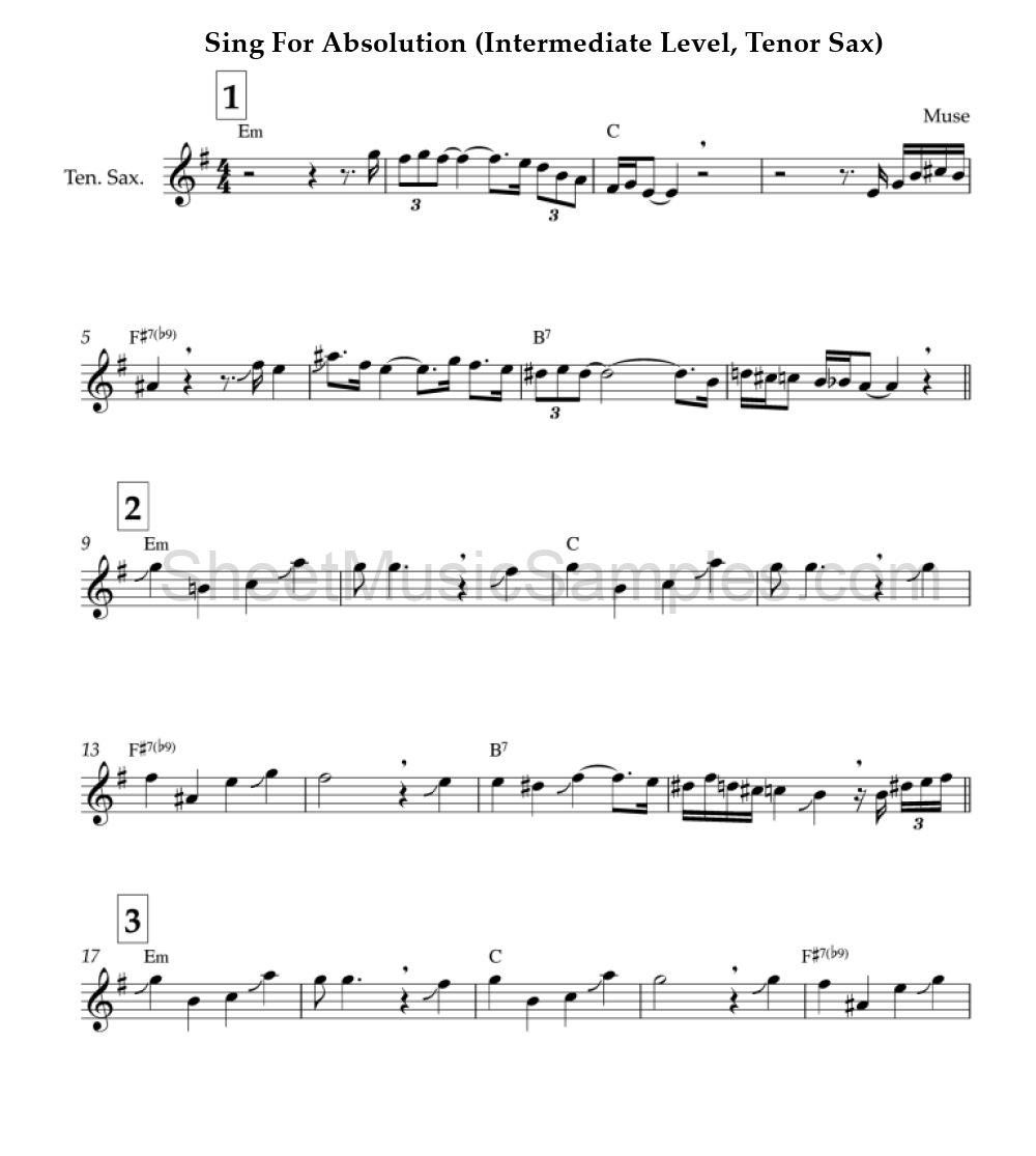 Sing For Absolution (Intermediate Level, Tenor Sax)