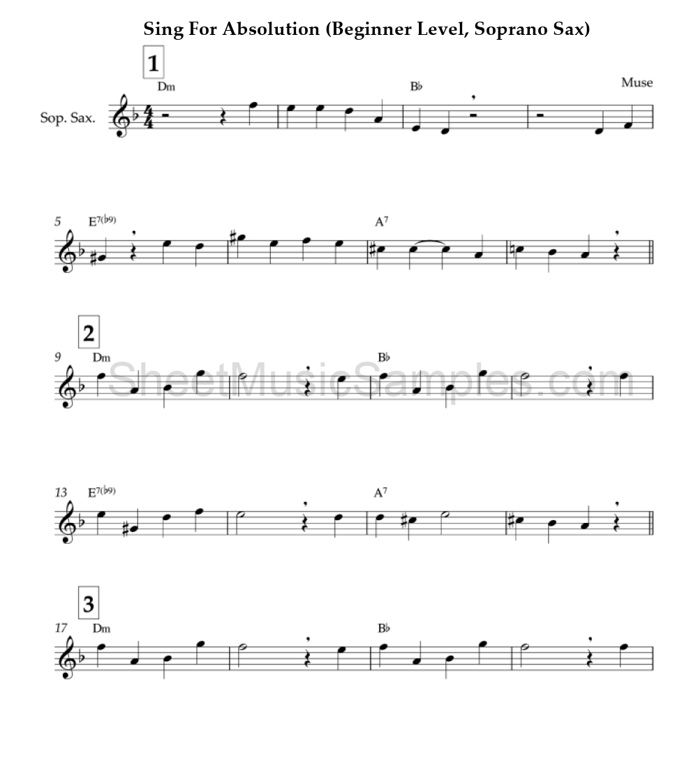 Sing For Absolution (Beginner Level, Soprano Sax)