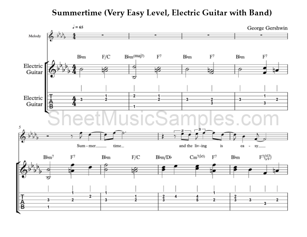 Summertime (Very Easy Level, Electric Guitar with Band)