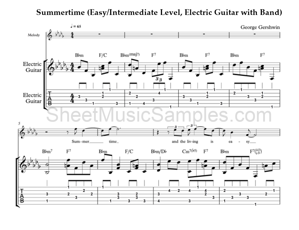 Summertime (Easy/Intermediate Level, Electric Guitar with Band)