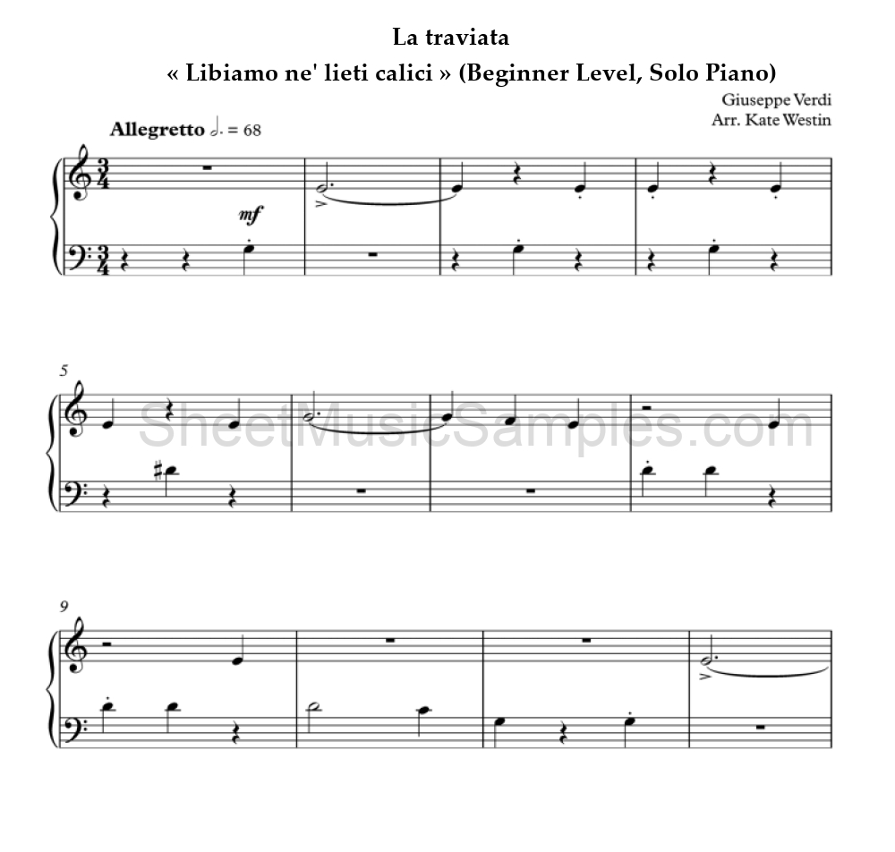 La traviata - « Libiamo ne' lieti calici » (Beginner Level, Solo Piano)