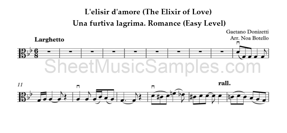 L'elisir d'amore (The Elixir of Love) - Una furtiva lagrima. Romance (Easy Level)