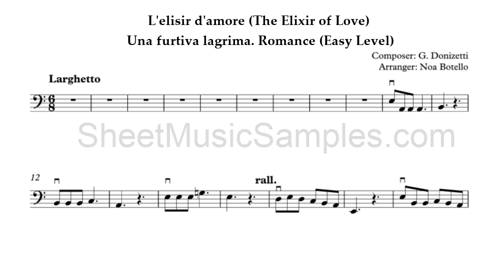 L'elisir d'amore (The Elixir of Love) - Una furtiva lagrima. Romance (Easy Level)