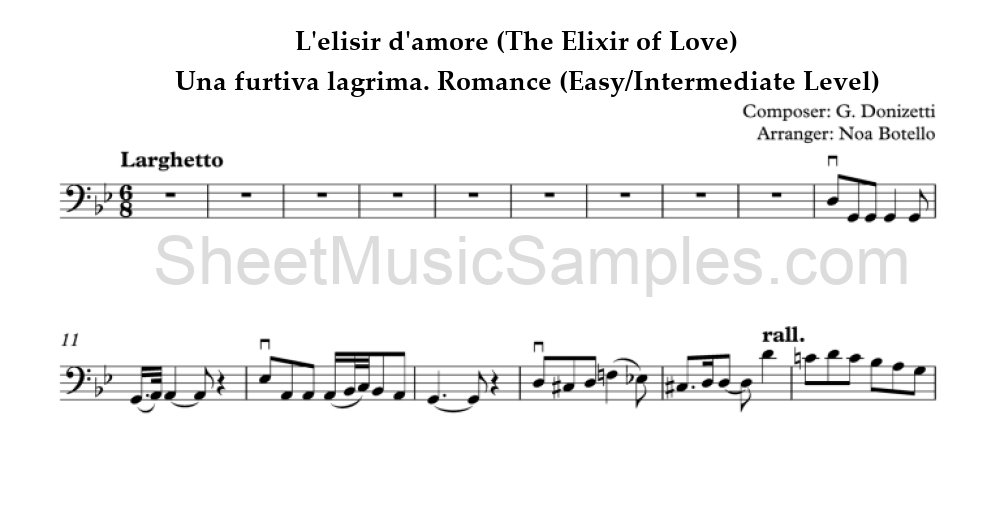 L'elisir d'amore (The Elixir of Love) - Una furtiva lagrima. Romance (Easy/Intermediate Level)