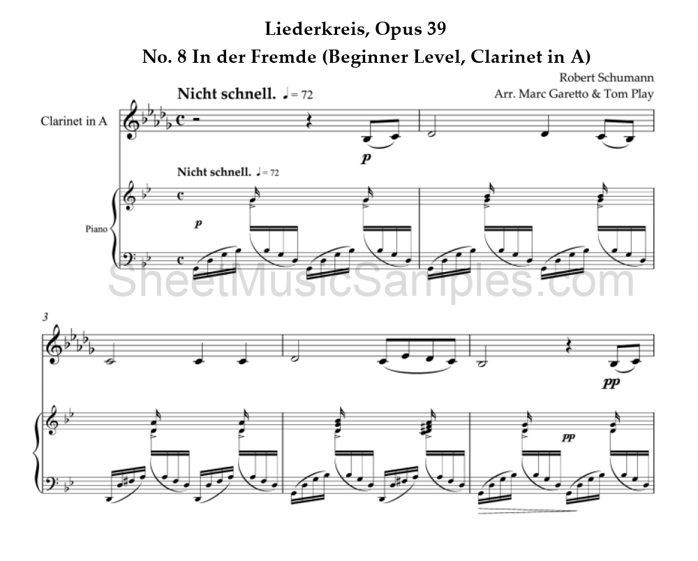 Liederkreis, Opus 39 - No. 8 In der Fremde (Beginner Level, Clarinet in A)