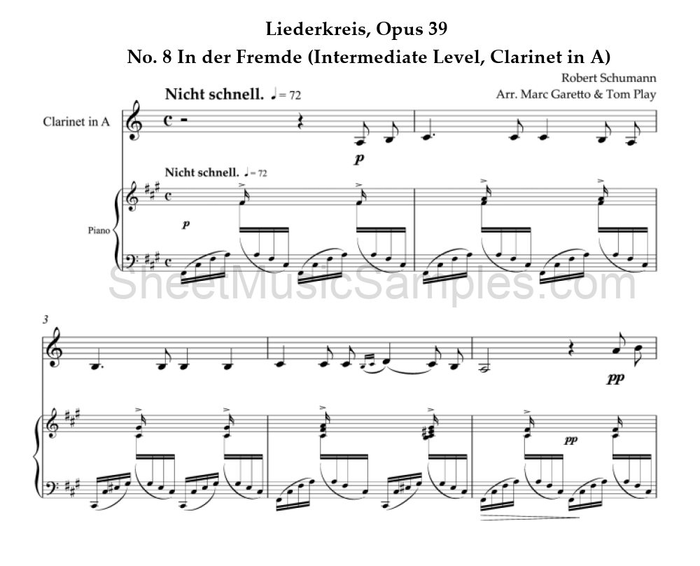 Liederkreis, Opus 39 - No. 8 In der Fremde (Intermediate Level, Clarinet in A)