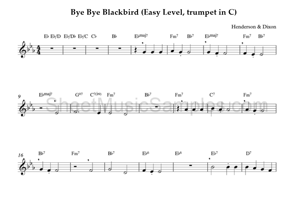 Bye Bye Blackbird (Easy Level, trumpet in C)