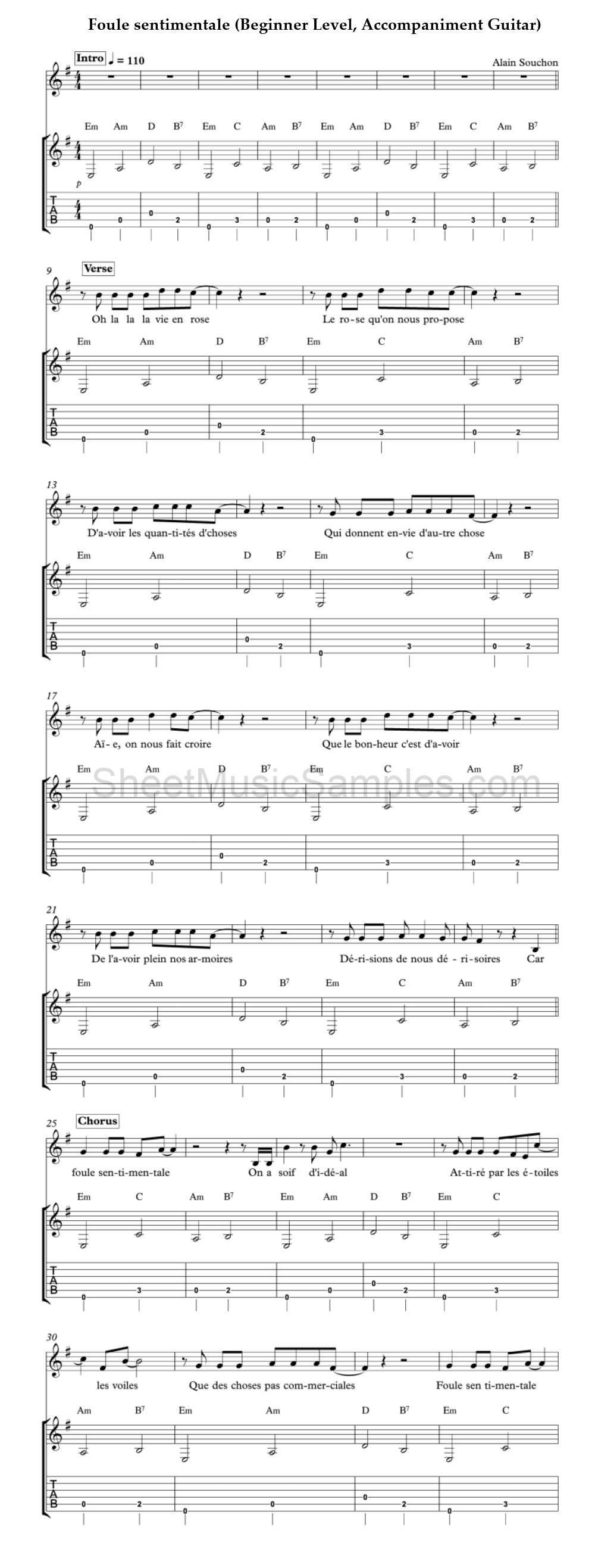 Foule sentimentale (Beginner Level, Accompaniment Guitar)