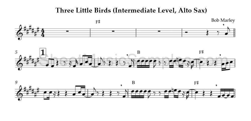 Three Little Birds (Intermediate Level, Alto Sax)