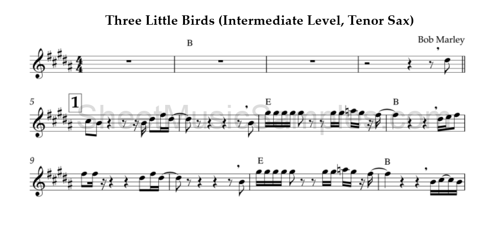 Three Little Birds (Intermediate Level, Tenor Sax)