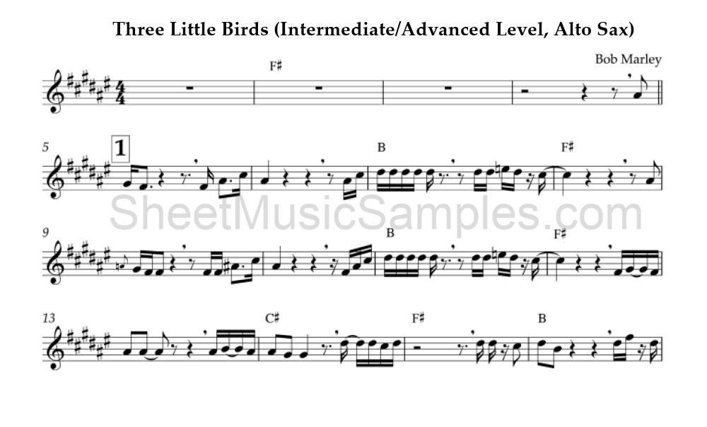 Three Little Birds (Intermediate/Advanced Level, Alto Sax)