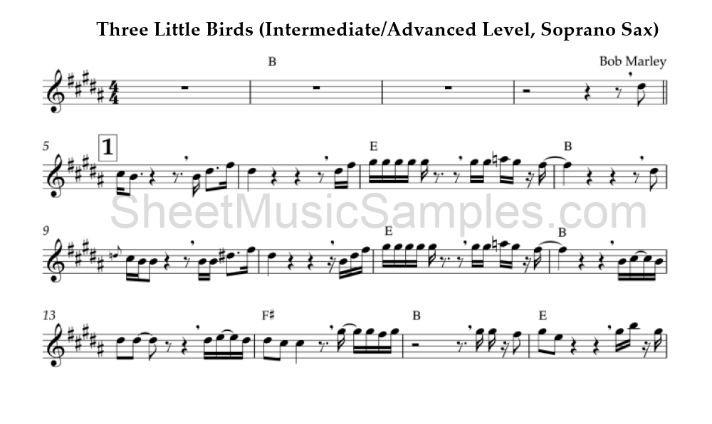 Three Little Birds (Intermediate/Advanced Level, Soprano Sax)