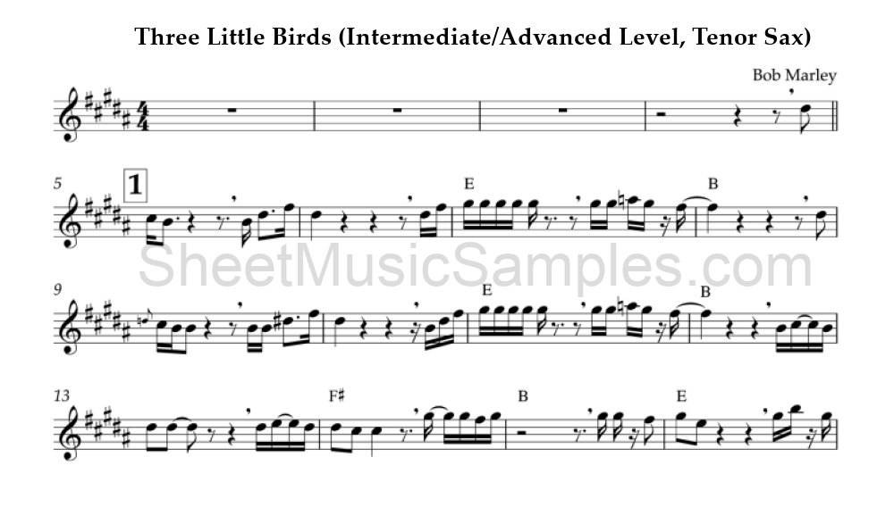 Three Little Birds (Intermediate/Advanced Level, Tenor Sax)