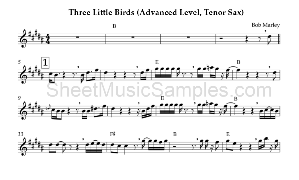 Three Little Birds (Advanced Level, Tenor Sax)