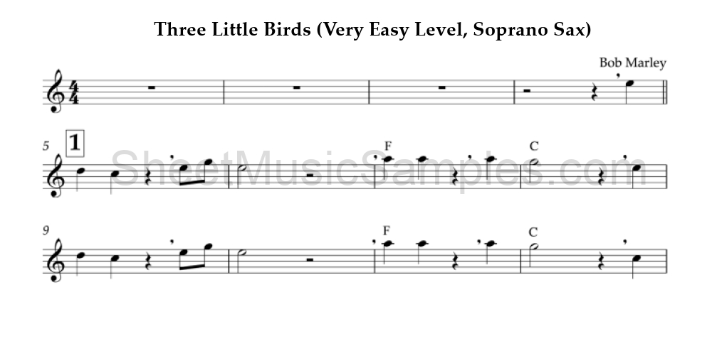 Three Little Birds (Very Easy Level, Soprano Sax)