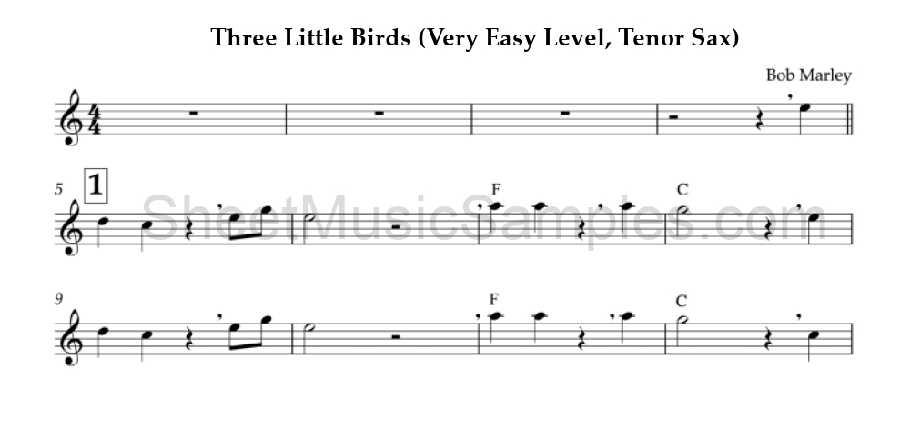 Three Little Birds (Very Easy Level, Tenor Sax)