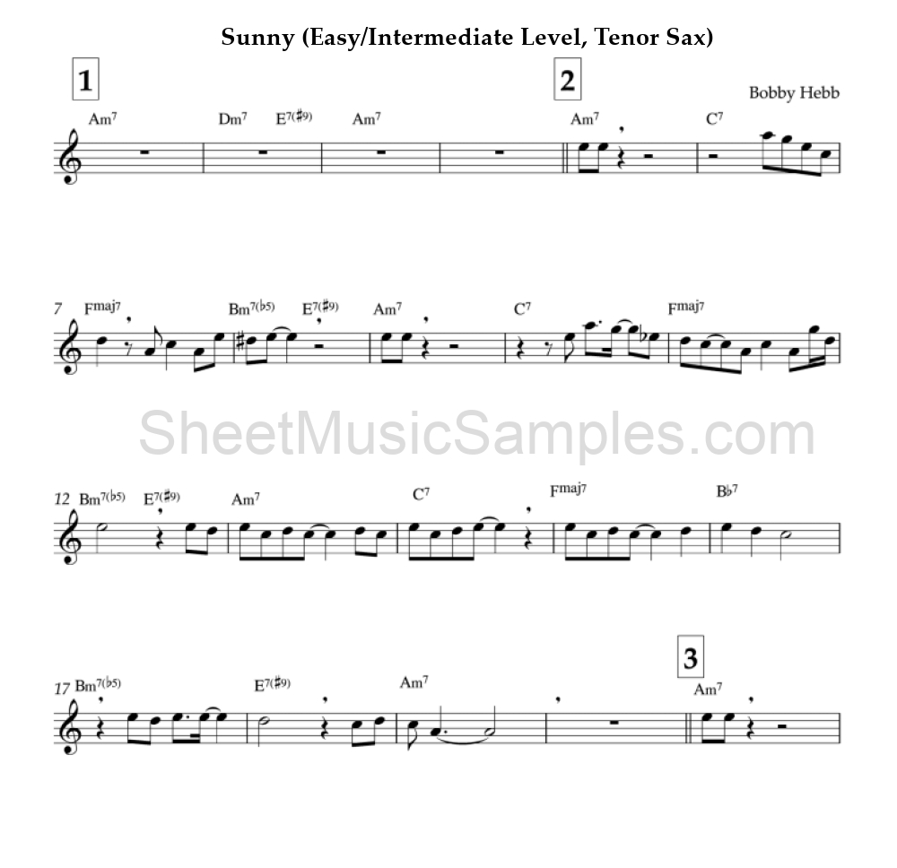 Sunny (Easy/Intermediate Level, Tenor Sax)