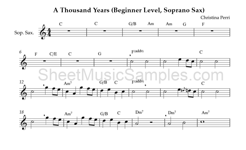 A Thousand Years (Beginner Level, Soprano Sax)