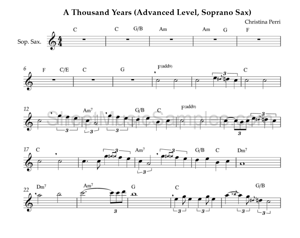 A Thousand Years (Advanced Level, Soprano Sax)