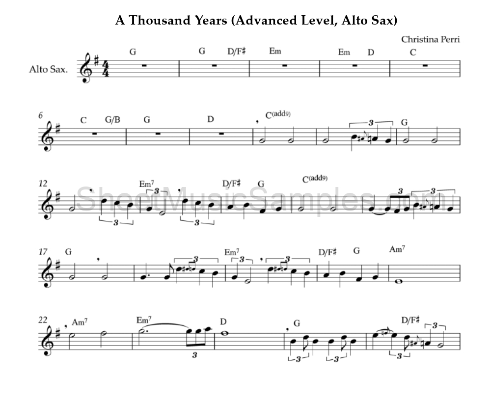 A Thousand Years (Advanced Level, Alto Sax)