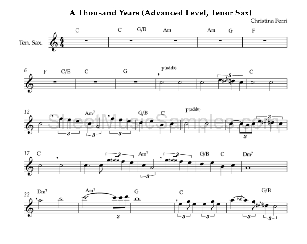 A Thousand Years (Advanced Level, Tenor Sax)