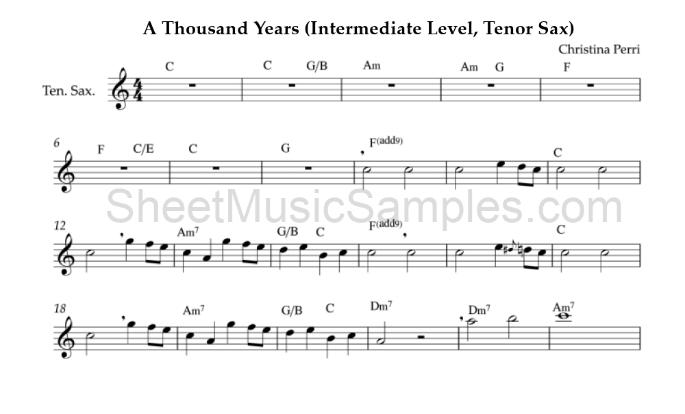 A Thousand Years (Intermediate Level, Tenor Sax)