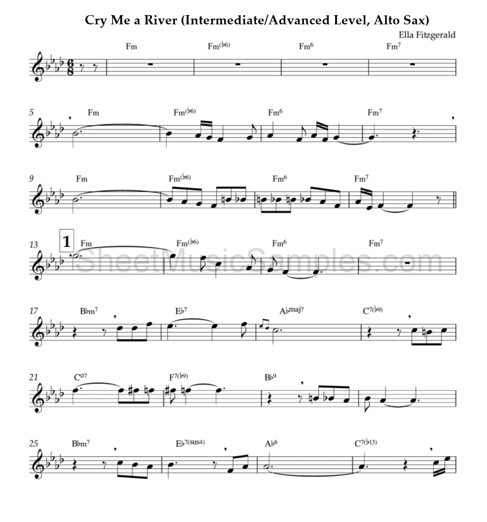 Cry Me a River (Intermediate/Advanced Level, Alto Sax)