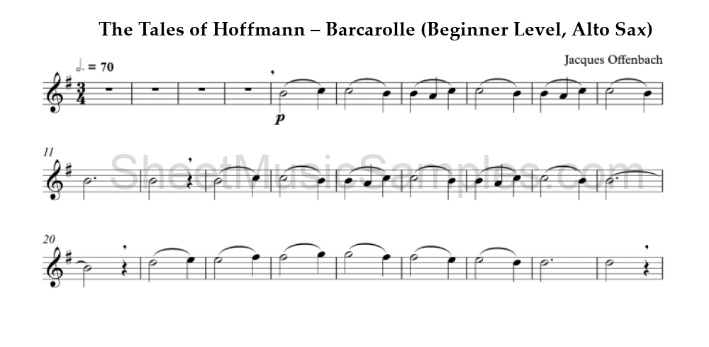 The Tales of Hoffmann – Barcarolle (Beginner Level, Alto Sax)