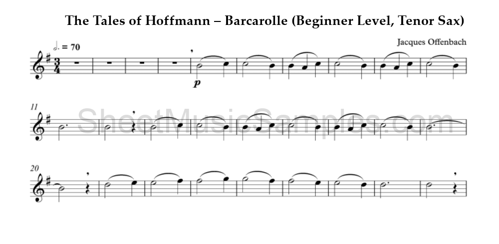 The Tales of Hoffmann – Barcarolle (Beginner Level, Tenor Sax)