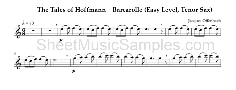 The Tales of Hoffmann – Barcarolle (Easy Level, Tenor Sax)