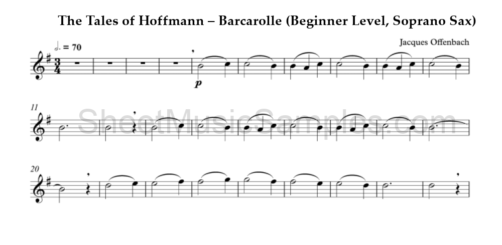 The Tales of Hoffmann – Barcarolle (Beginner Level, Soprano Sax)